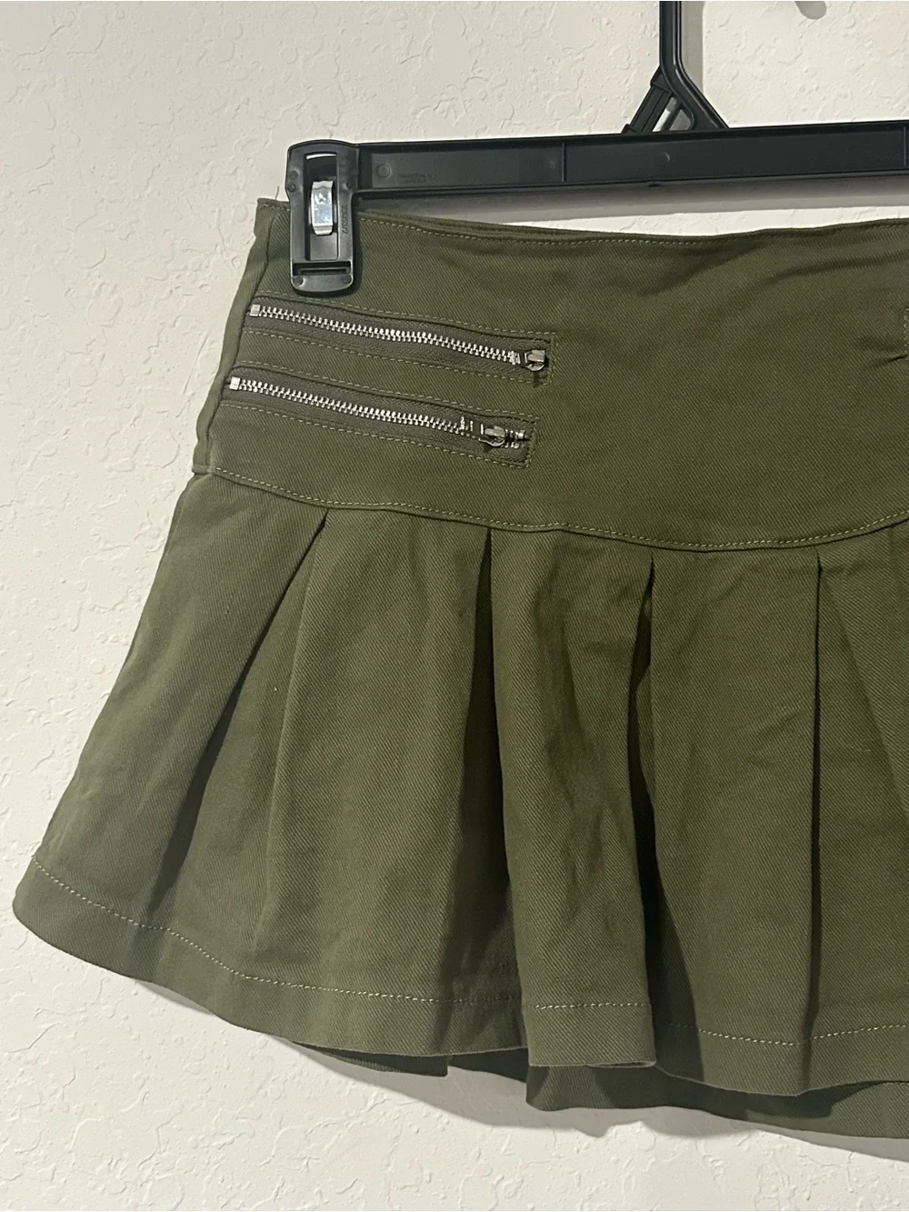 Fashion Nova Olive Pleated Mini Skirt with Zip Accents